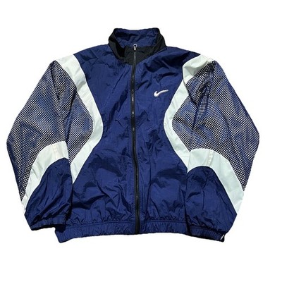 Vintage 90s Nike Windbreaker Mens XL Blue Big Swoosh Logo Reversible Zip Jacket