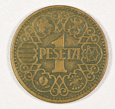 1944 Spain 1-Peseta Aluminum-Bronze Coin, Fine