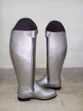 Women Handmade Elegant side Zipper Silver Leather Tall Riding Boots UK 6-12