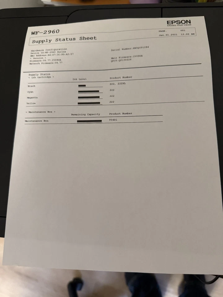 EPSON WorkForce Printer Model WF-2960 All-in-One Copy, Scan, Fax, Color Inkjet - Image 3 of 3