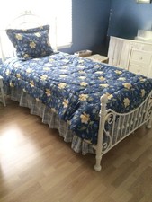 Laura Ashley Emilie Reversible Comforter, Sham Bed Skirt Set Blue Twin Size
