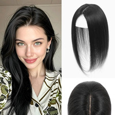 Real Human Hair Toppers for Women, 360  Clip-in Bangs with Scalp Line Black 