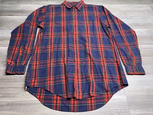 OshKosh B'gosh, Vintage OshKosh B'Gosh Plaid Button Down Shirt Mens L Tall Navy Red Cotton