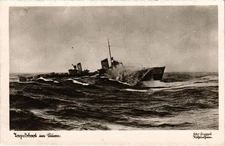 PC WWII, GERMANY, MILITARY SHIP, IN THE STORM, Vintage Postcard (b65234)