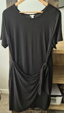 XL Cato Front Side Tie Dress Black Rayon Spandex Short Sleeve Slinky