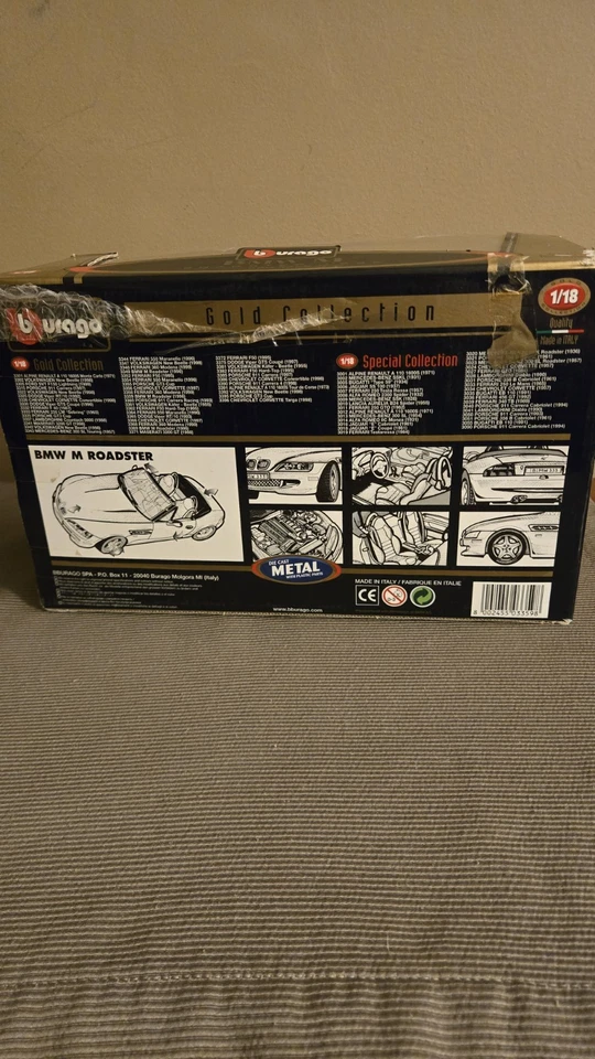 BMW M Roadster Convertible 1996 Rojo Burago 1:18 Diecast Hecho en Italia Vers Dorado Foto 3 de 4