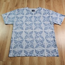 Tommy Hilfiger T-Shirt Mens Large Blue Leaf Print Short Sleeve Cotton USA Made
