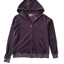 2000s Y2K Juicy Couture Purple Terry Cloth Zip Up Hoodie Sweatshirt Made in USA