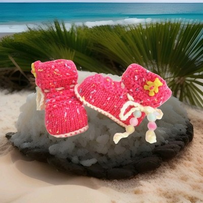 Babyschuhe Gestrickt Mädchen Hausschuhe 0-6 Monate Schleife 100 % Baumwolle