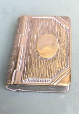Edwardian Double Sided Silver Plate Vesta/Stamp Case In Form Of A Book, c. 1900