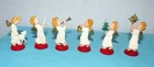HTF Set of 6 Vtg~ 2"+ GERMAN Xmas Angels~THIN Cake Top Figure w Plastic Red Base