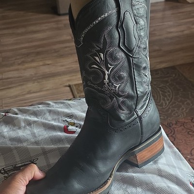 White Diamond Boots Black Leather Western Cowboy Boots Made in Mexico