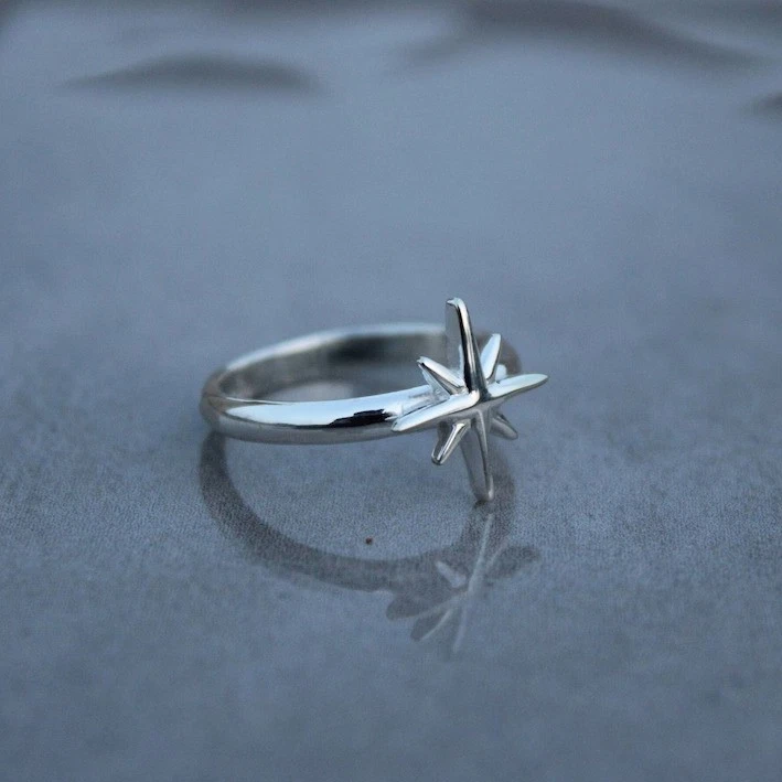 Yellow Gold Starburst Design Rings 925 Silver North Star Rings Celestial Jewelry - Image 4 of 4