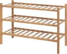Bamboo Wooden Shoe Rack for Closet - Stackable Shoe Organizer with