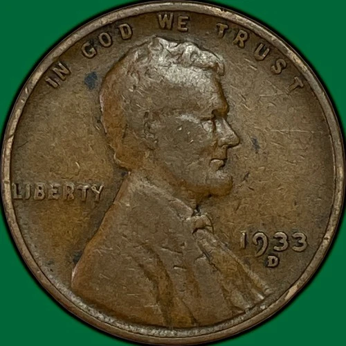 1933-D Lincoln Wheat Cent Fine F Coin #34970
