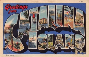 1939 Catalina Island (California) Greetings From Large Letter 5A-H876 Linen PC