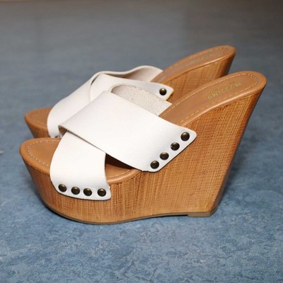 MASSIMO SUPPLY Keil-Pantoletten Wedges Zoccoli Mules weiß 13cm Absatz Gr. 37 NEU