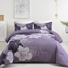California King Comforter Set Dark Purple Floral Bedding Comforter Sets - Sof...