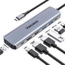 USB C to Dual HDMI Adapter, 7 in 1 Docking Station Monitor