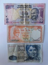 LOT DE 3 BILLETS DE BANQUE / NEPAL + INDE + ESPAGNE / VOIR AUTRES LOTS...