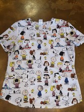 Peanuts Women's Medium Scrub Top Characters Shirt Charlie Brown Snoopy Lucy Linu