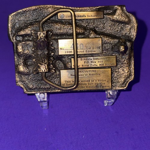 Vtg 1985 Agriculture Farming The Backbone of America Belt Buckle Plow Tractor - Picture 3 of 5