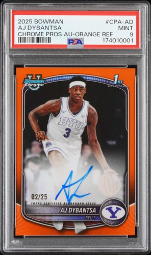AJ Dybantsa 2025 Bowman Chrome #CPA-AD Orange Refractor 1st RC Auto 2/25 PSA 9