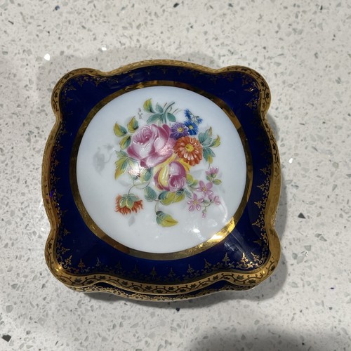 Caja de baratijas de porcelana dorada azul cobalto Limoges (Francia) pintada a mano como nueva - Imagen 8 de 9