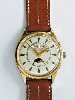 JeanRichard, triple calendar moonphase watch,  cal. AS 1402,  screw back case