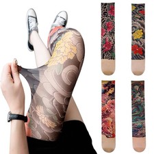 Plus Size Floral Tattoo Stockings High Elastic Nylon For Women Fashion Legwear
