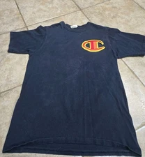 Champion Short Sleeve T Shirt Big C Logo Patch Applique Vintage Large Navy