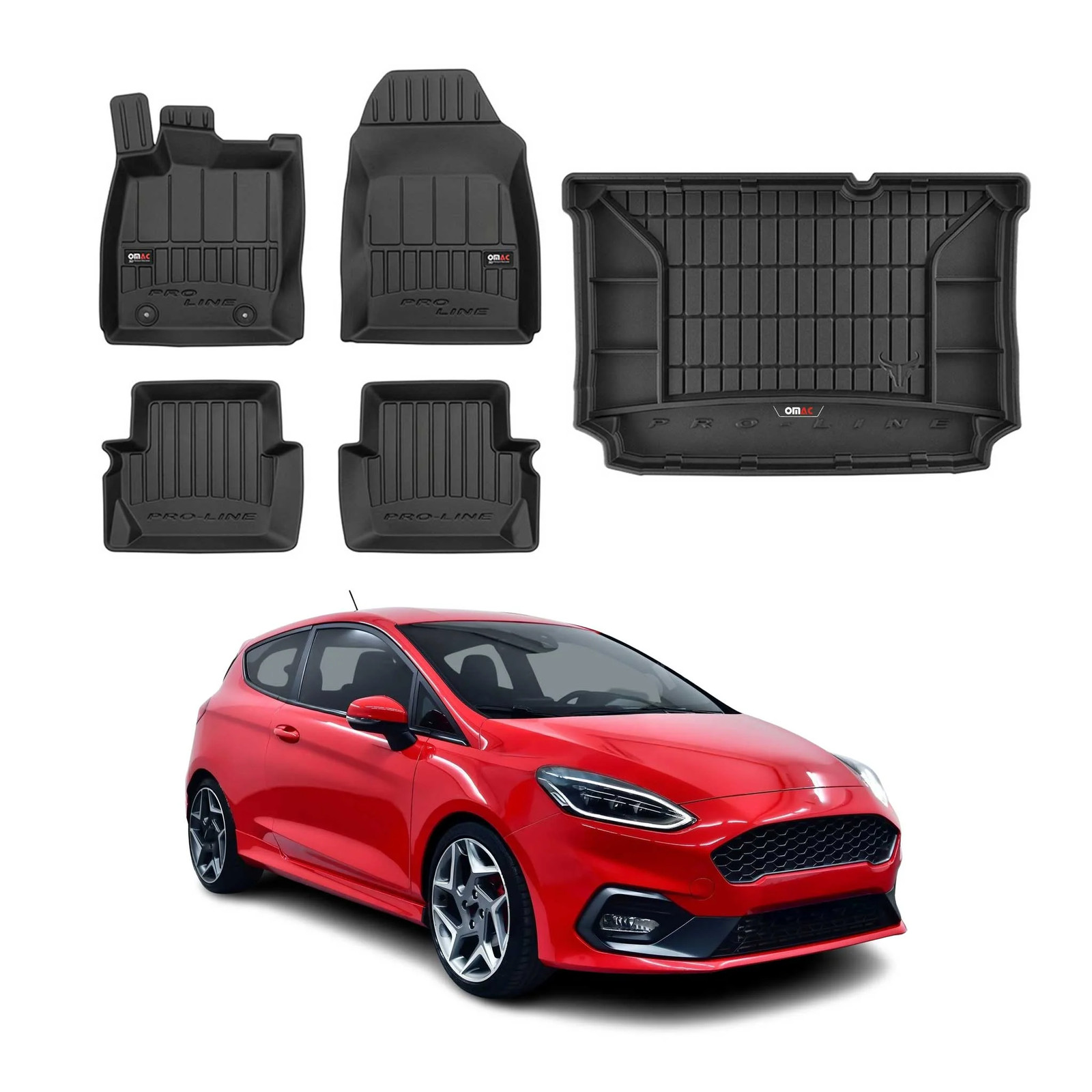 Tapis de sol pour Ford Fiesta mk7 2017-2023 et tapis coffre caoutchouc noir