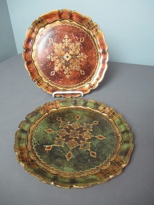Vintage Florentine Trays Italian Wood Painted - Hand Painted - 9 1/2'' - j5 rb/vh