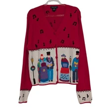 Vintage Eagles Eye Carolers Cardigan Womens Size Large Red Embroidered Christmas