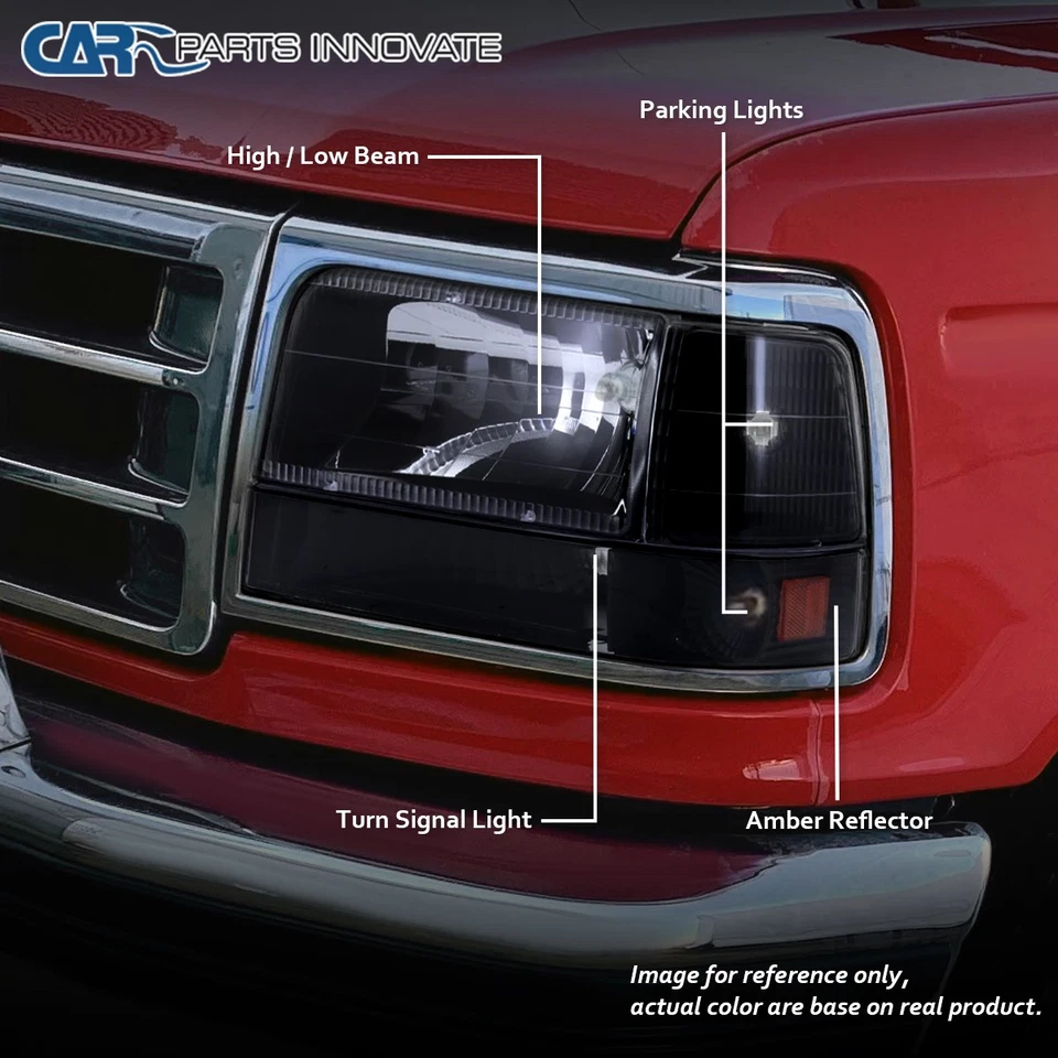 Fits 1992-1996 Ford Bronco F150 F250 F350 Black Headlights+Bumper Corner Lamps Foto 4 de 4