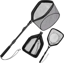 Neween Fishing Net, Foldable Collapsible Telescopic Fish Landing Large, black 
