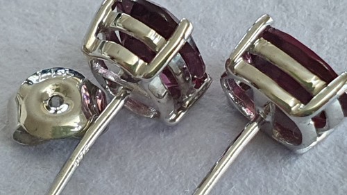 8x6mm 2.54ct Oval cut Rhodolite Garnet Solid 9ct 9K White Gold Stud Earrings - Picture 7 of 7