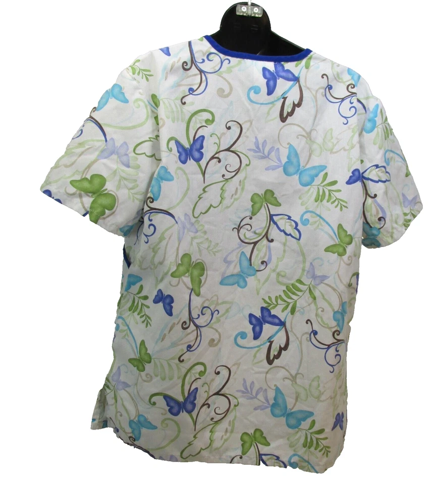 SB fashion scrub top womens size Small Butterflies Butterfly v-neck short sleeve - Image 2 of 4