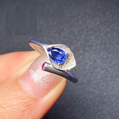 Ct Pear Simulated Sapphire Lily Bypass Wedding Ring 14K White