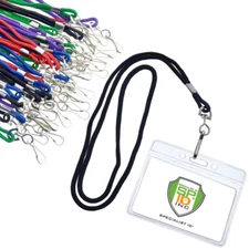 25 Pack Premium Horizontal Name Tag Badge Holders with Lanyards by Specialist ID
