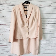John Meyer 2PC Skirt Suit Womens Plus Size 14W Peach Blazer Buttons Quilted