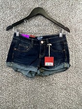 Mossimo Junior's Size 7 Dark Wash Blue Denim Short Shorts Frayed Rolled Hem NWT