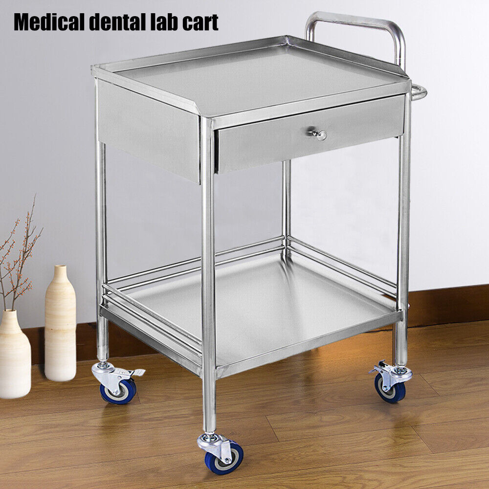 Hospital Stainless High order Steel Two Layers Dental Serving Cart Spring new work one after another Medical