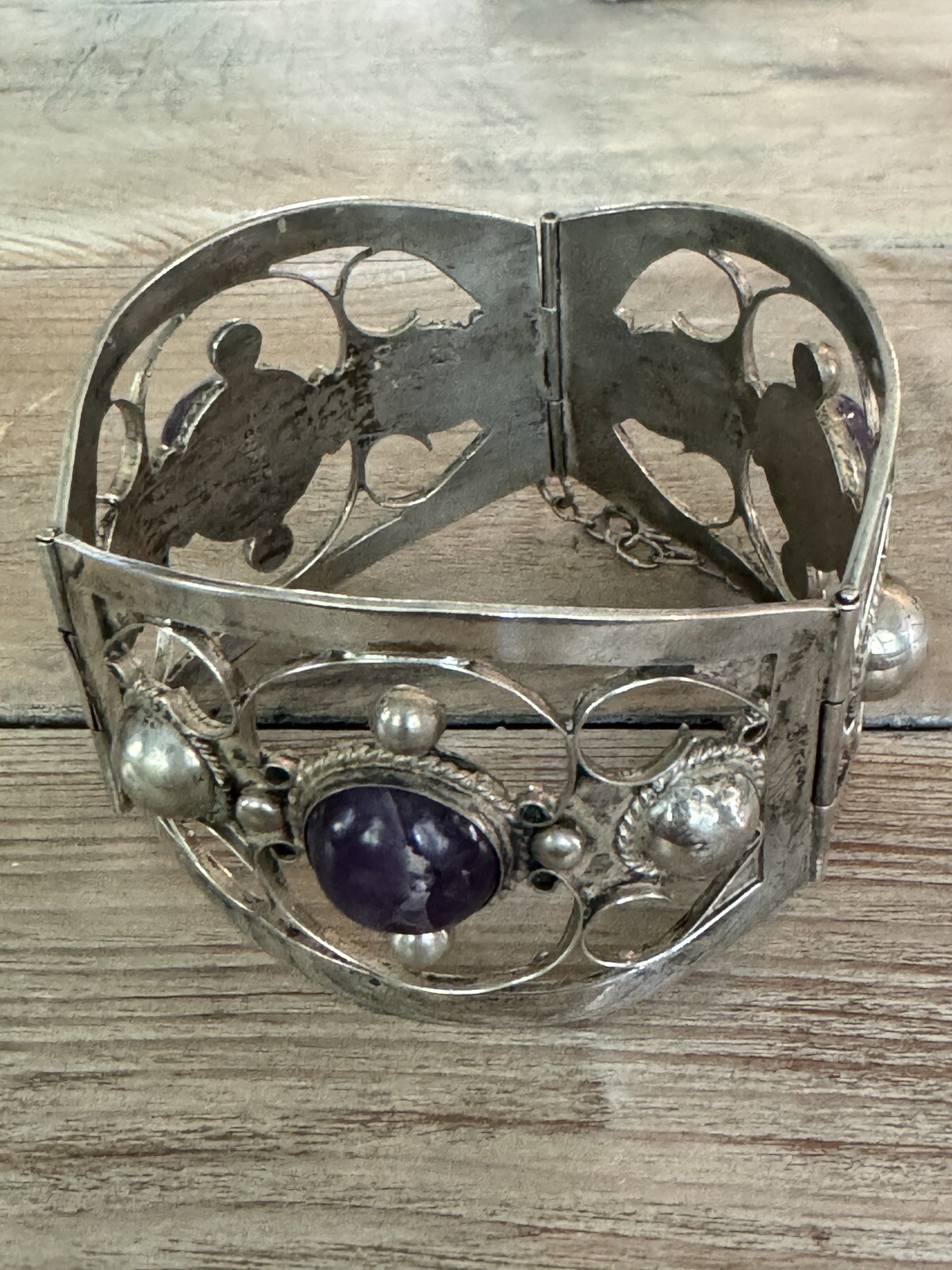 Solid Sterling Silver Chevron Purple Amethyst Ban… - image 6