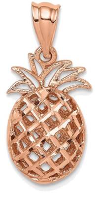 14K Rose Polished & Shiny-cut 3D Pineapple Pendant