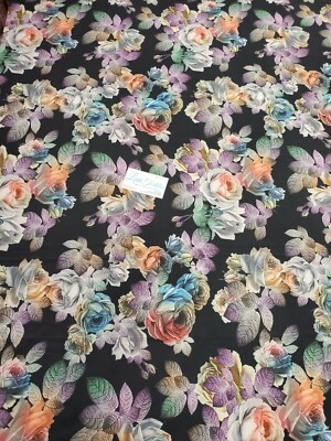 90/10 Stretch Chiffon Spandex Digital Print - 4 Way Stretch- ''Purple/Gray Roses''