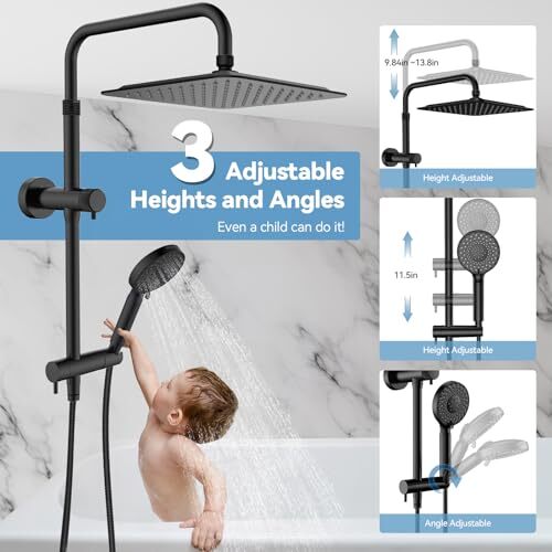 All Metal Rainfall Shower Heads with Handheld Combo 10 Inch High