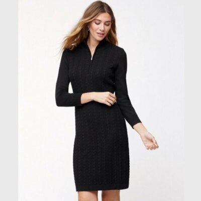 Tommy Bahama Pickford Black Cable Knit Sweater Dress Quarter Zip 3/4 Sleeve  X2 | eBay