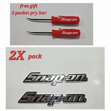 2PK SNAP ON TOOL BOX LOGO EMBLEM Chrome Plastic Badge Decal 8"+2 RED Pry bar !!!