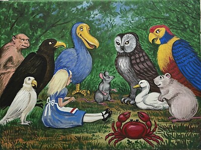 5x7 RYTA Alice In Wonderland Folk Art print of painting mouse illustration duck